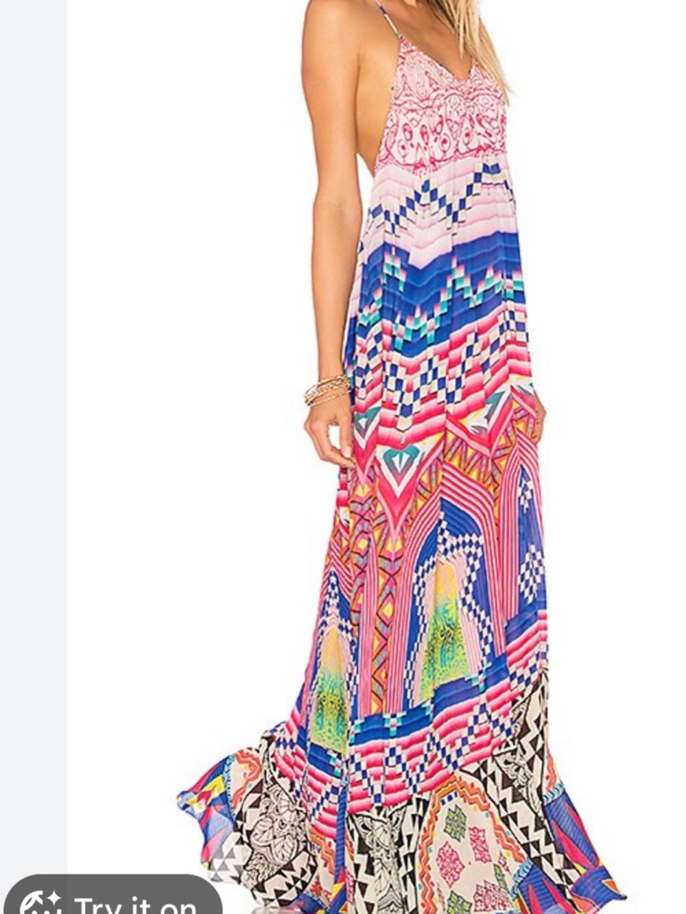 Rococo Sand Pink & Blue Printed Spaghetti-Strap Maxi Dress